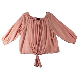 Jones New York Signature Blouse Women's XL Orange White Stripe Tie Waist Elastic